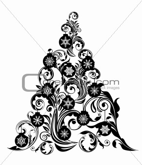 Christmas Tree with Leaf Swirls Design and Ornaments