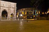 Night view of the Arch of Constantine and Colosseum, Rome.