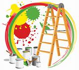 Step-ladder and paints