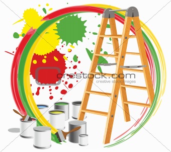Step-ladder and paints