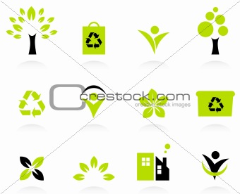 Ecology, nature and environment icons set isolated on white

