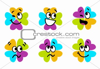Cute colorful four leaf clover collection isolated on white

