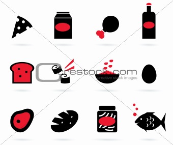 Retro food icons set isolated on white ( black, red )
