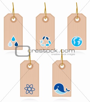Collection of vector blank recycle and water labels isolated on 
