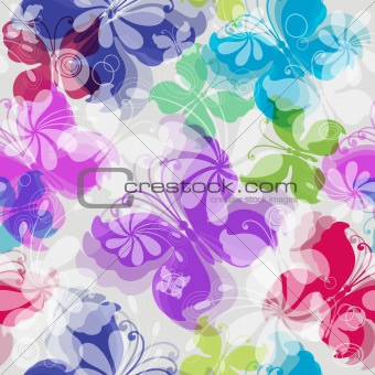 Seamless floral pattern with butterflies
