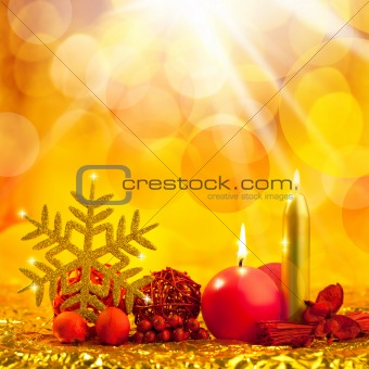 christmas golden snowflake with red candles