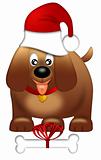 Cute Puppy Dog with Red Santa Hat