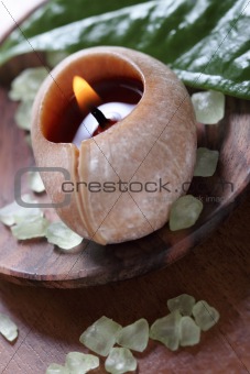 Spa setting with burning candle