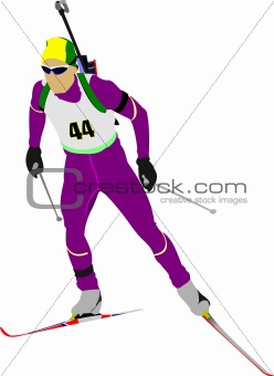 Biathlon runner colored silhouettes. Vector illustration