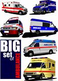 Big set of Modern ambulance va. Colored vector illustration