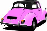 Pink vintage  car cabriolet on the road. Vector illustration