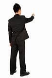 Business man pointing and touch something isolated on white background