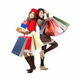 happy asian fashion girls holding shopping bag and gift box