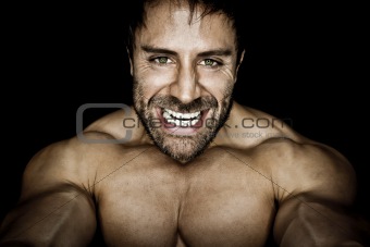 angry muscled bodybuilding man