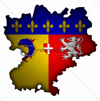 map with flag of rhone alpes