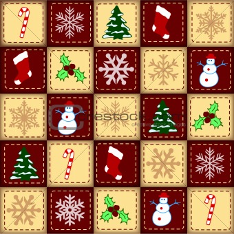 christmas elements over checked background