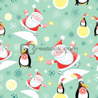 seamless pattern of Santa and Penguins