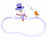 Funny snowman and singing bird