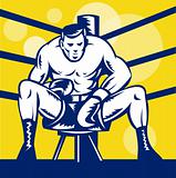 Boxer sitting on stool front view