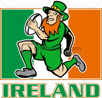 Irish leprechaun rugby player Ireland flag