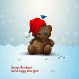 Christmas Teddy Bear Sitting Alone in the Snow