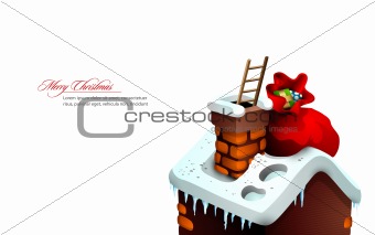 Christmas Greeting with Cute House and Santa Claus Hidden in the