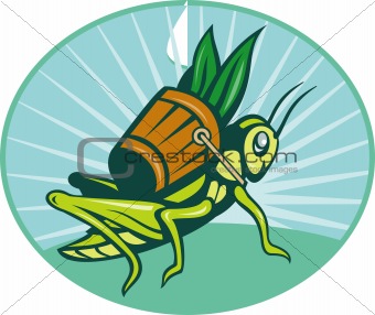 Grasshopper carrying basket with leaves