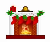 Fireplace Christmas Decoration wth Stockings and Garland