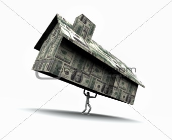 Man Lifting House Made of Cash