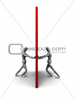 Two People Pushing Against Wall