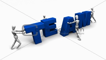 People Pushing Together the Word 'TEAM'