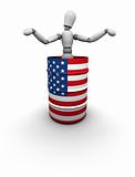 Man Standing In Oil Barrel with USA Flag