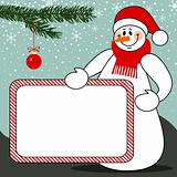 Snowman with billboard christmas vector background