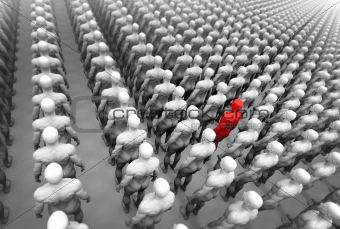 Hundreds of Men, One Red!
