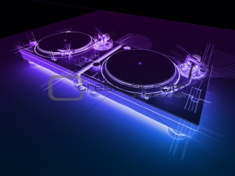 DJ Turntables 3D Neon Sketch