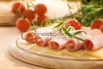 Slices of ham and cheese