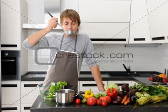Man in kitchen
