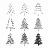 Christmas tree silhouette, set of illustrations. Vector, EPS8.