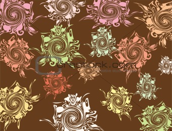 Brown background with varicoloured elements