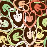 Varicoloured hearts on brown background