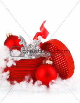 red christmas gift with balls