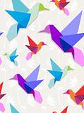 Origami hummingbirds pattern background
