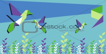 Origami hummingbird spring time