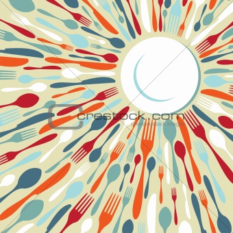 Cutlery restaurant background in retro colors