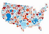 USA map with social media network icons