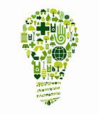 Green bulb with environmental icons
