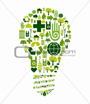 Green bulb with environmental icons