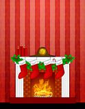 Fireplace Christmas Decoration wth Stockings and Wallpaper