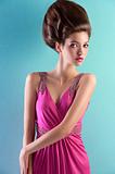 pretty girl in pink elegant dress