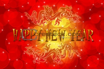 Double Chinese Dragon with Happy New Year Wishes
